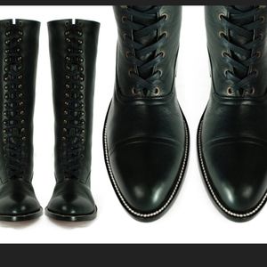 VINTOS Leather Boots Lace-Up Tall Black